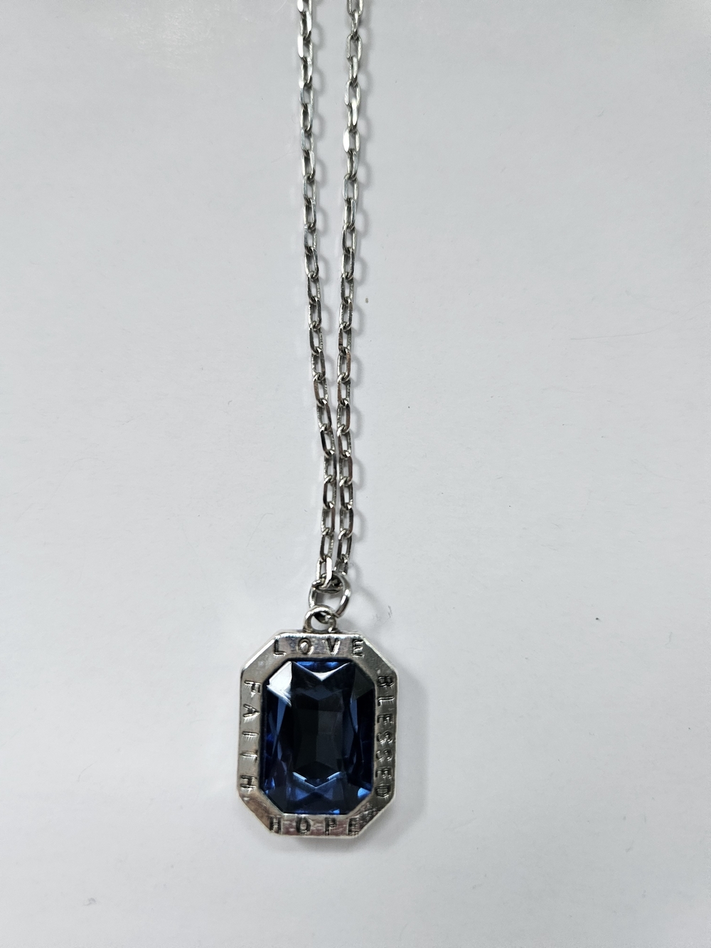 Silver Necklace with Blue Gem Pendant